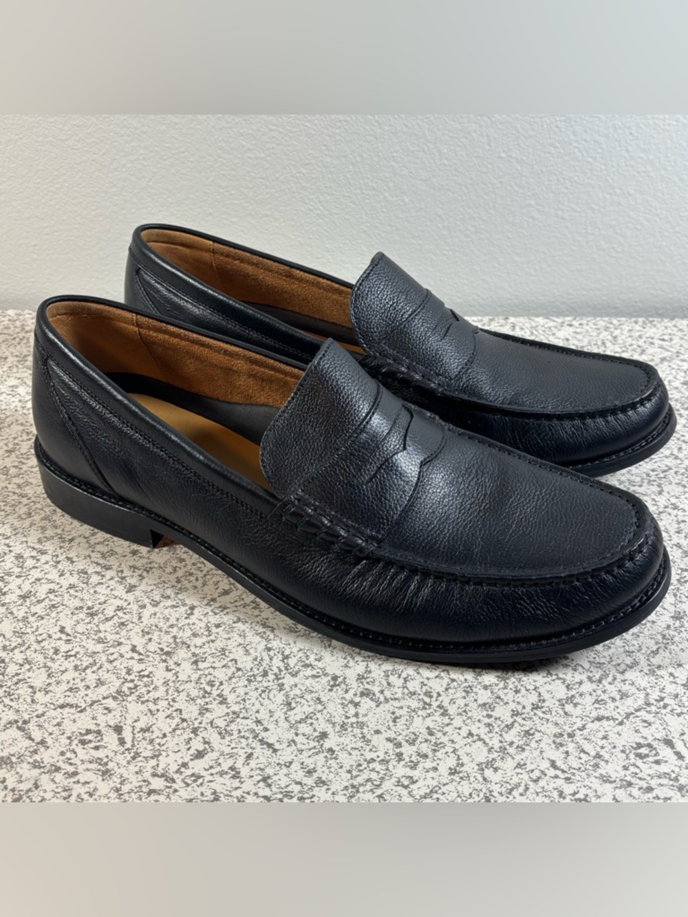 Cole Haan Penny Loafers Mens 12 Pinch Grand Black Pebbled Leather Moc C37107 EUC